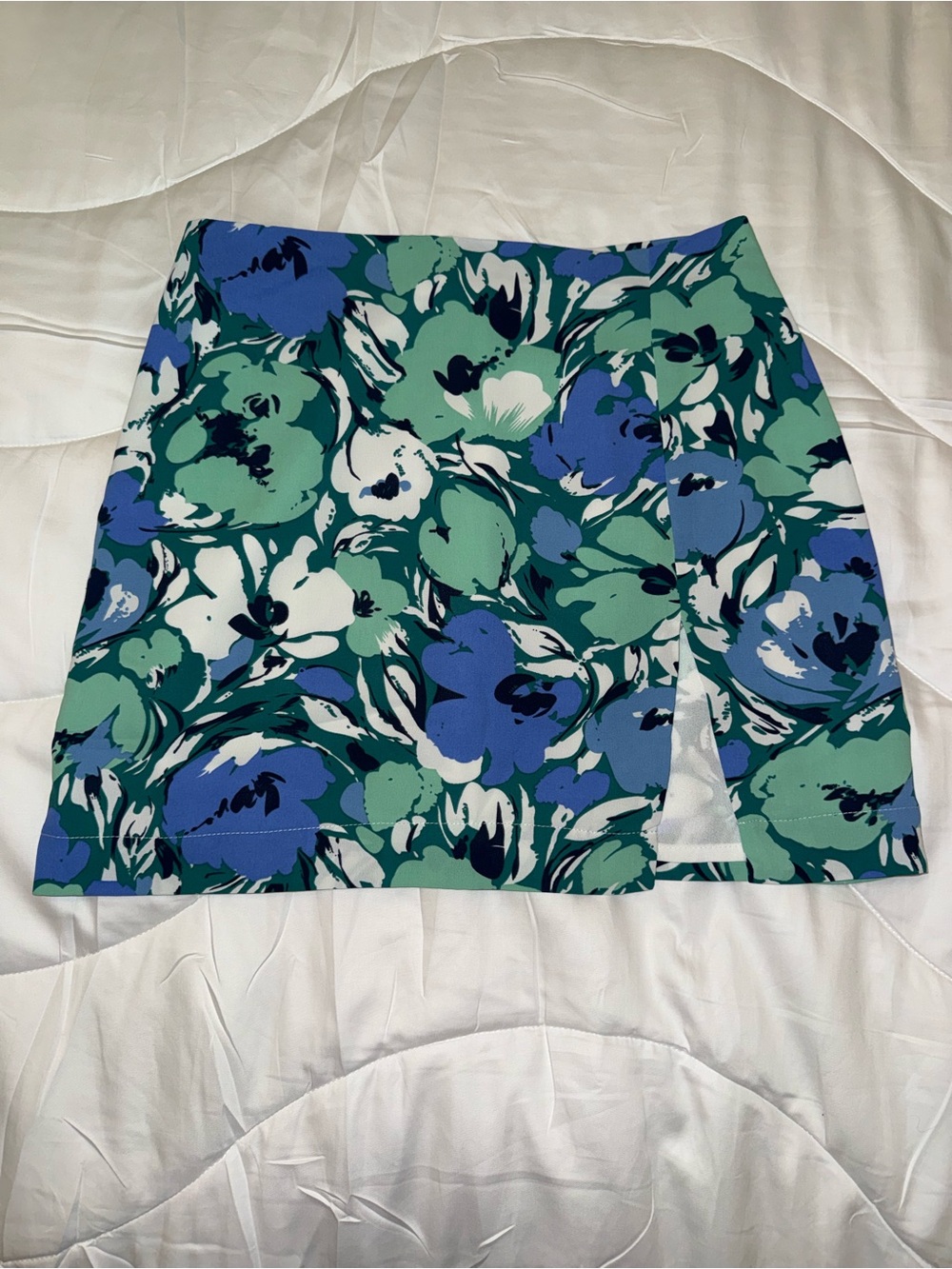 Floral Print Mini Skirt in Blue and Green